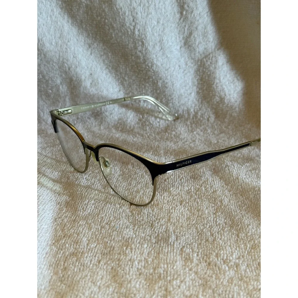 Tommy Hilfiger‎ Eyeglasses Womens 52-16-140 Blue Gold TH 1359 Cat Eye